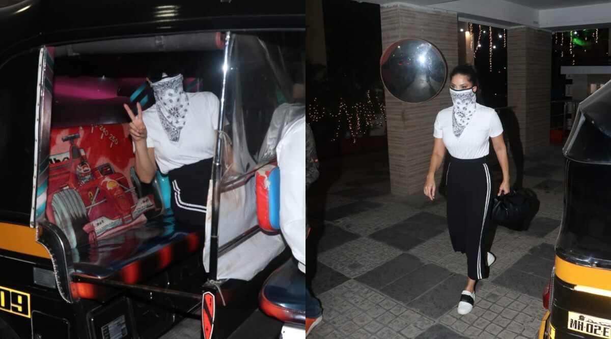 Sunny Leone ने महंगी कार छोड़ मुंबई में की ऑटो रिक्शा की सवारी, कैमरे को देख ऐसे किया रियेक्ट